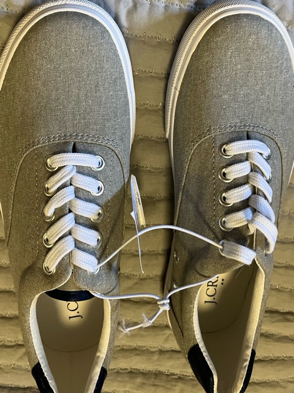 J. Crew Men's Gray Canvas Low-Top Sneakers with White Laces